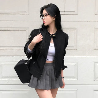 Classic Suede Mandarin Button Jacket