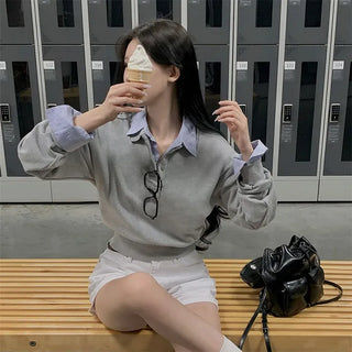 Almond Collar Crop Sweatshirt