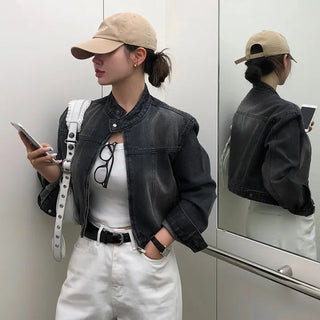 Logan Mandarin Collar Washed Denim Jacket