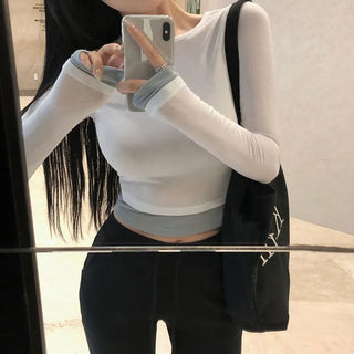 Raon Two-Tone Color Block Layered Long Sleeve T-shirt