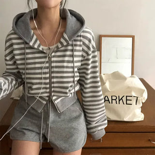 Waffle Striped Two-way Zip-up Hoodie