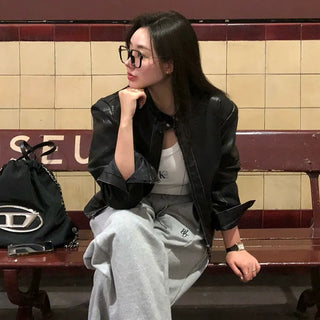 Central Washed Mandarin Collar Leather Jacket