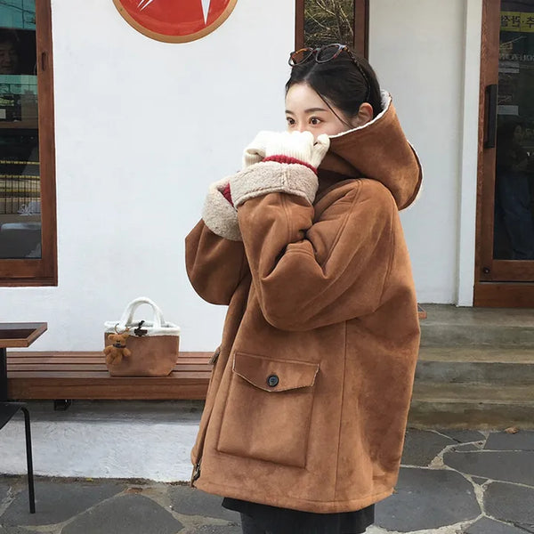 Baired Suede Shearling Hooded Mustang