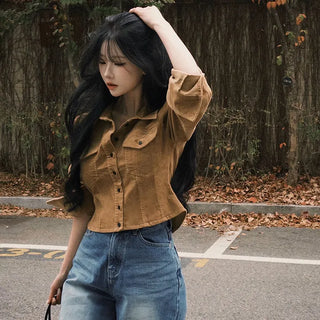 Nuts Suede Pintuck Semi-Crop Shirt