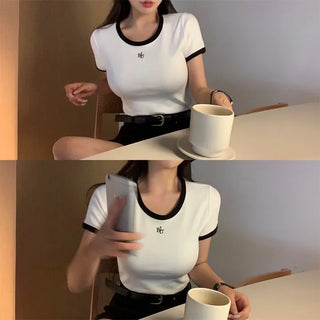 Cream Contrast Stretch Ringer Tee Short Sleeve T-shirt