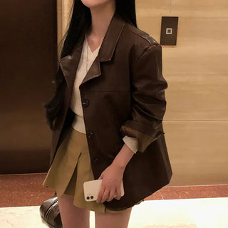 Chocolate Leather Washed Blazer Jacket