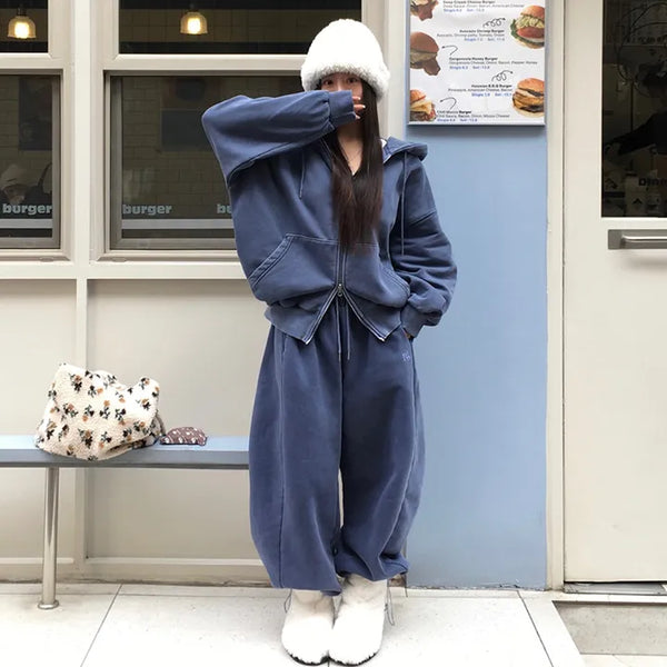 Unique Pigment Fleece-lined Two-way Zip-up Hoodie