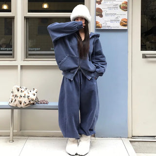 Unique Pigment Fleece-lined Two-way Zip-up Hoodie
