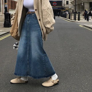 Delto Slit Long Denim Skirt