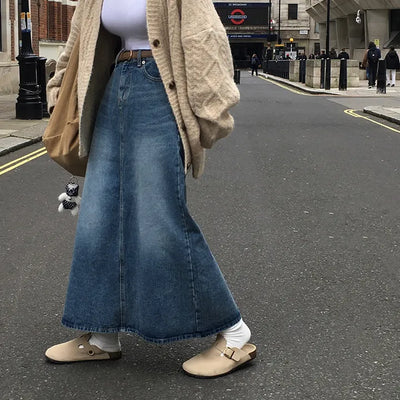 Delto Slit Long Denim Skirt