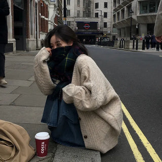Wool Pattern Oversized Midi Cardigan