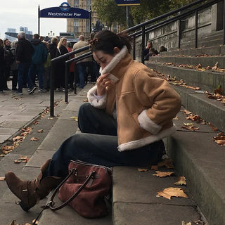 Dave Suede Fur Crop Shearling Jacket