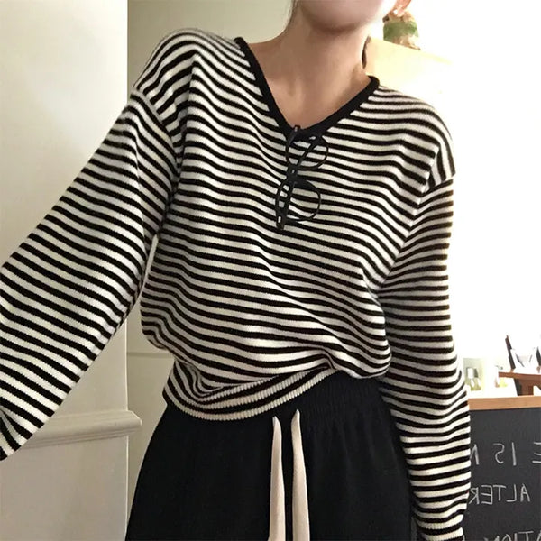 Poppy Loose Fit Striped V-Neck Knit