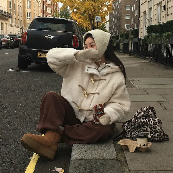 Sherpa Duffle Toggle Hoodie Short Jumper & Jacket