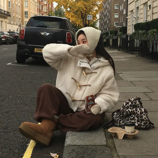 Sherpa Duffle Toggle Hoodie Short Jumper & Jacket