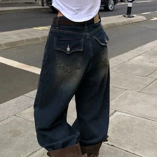 Shearling Wash Back Pocket Denim Wide Pants