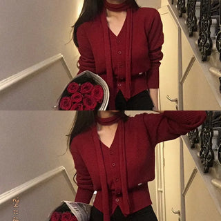 Flirting Cinched Tie Cardigan Set