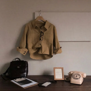Cinnamon Cut-out Cinched Semi-Crop Shirt