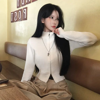 Slow Mock Neck Two-Way Knit Zip-Up