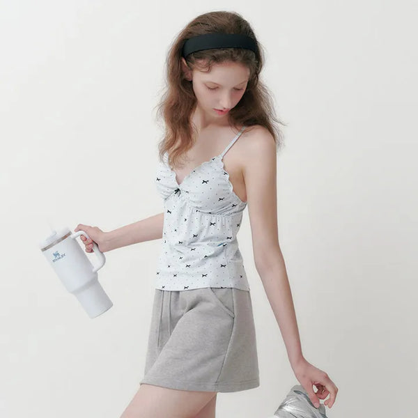 Blooming Ribbon Dot Sleeveless Top