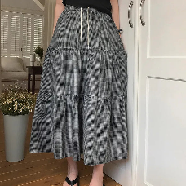 Heidi Check Tiered Long Skirt