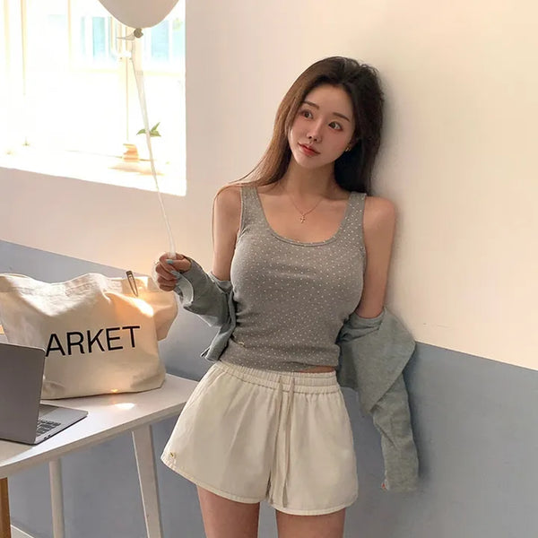 Dot Ribbed Sleeveless Top