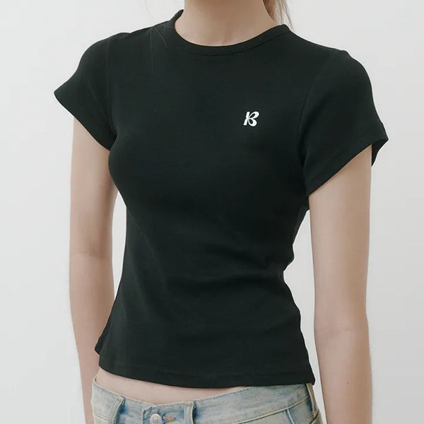 Yellow Lettering Ribbed Short Sleeve T-shirt