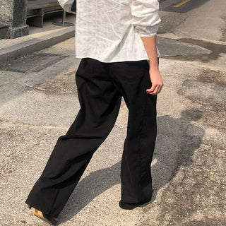 Block Women's Curved Wide Loose Fit Cotton Cut-out Long Black Pants