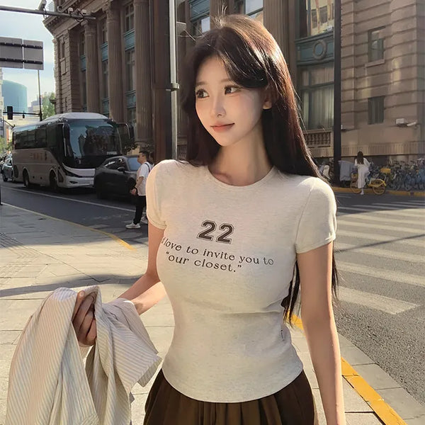 Tiny Ribbed Lettering Short Sleeve T-shirt