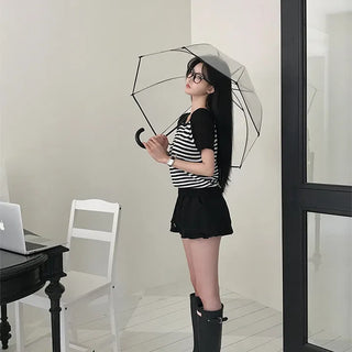 High Striped Short Sleeve Knit