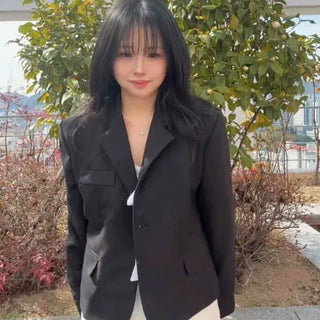 Slim Fit Single Button Flap Pocket Crop Tailored Jacket