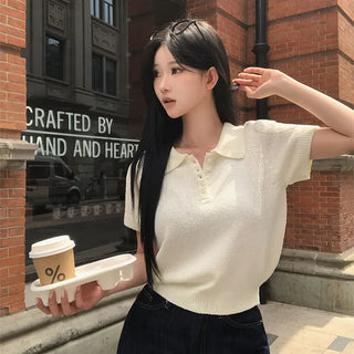 Collar Boucle Contour Short Sleeve Knit