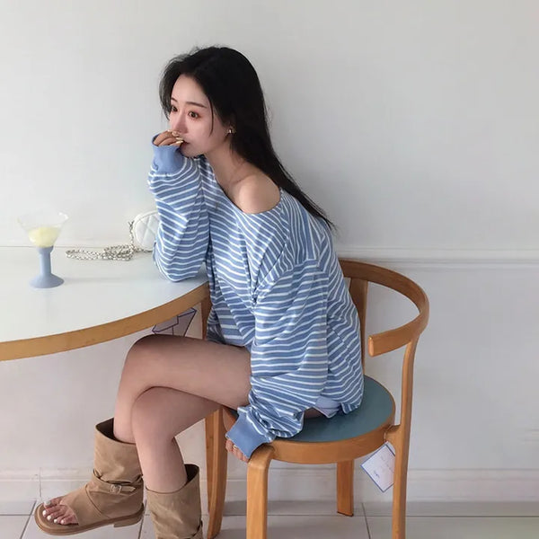 Darling Stripe Off-Shoulder Sweatshirt