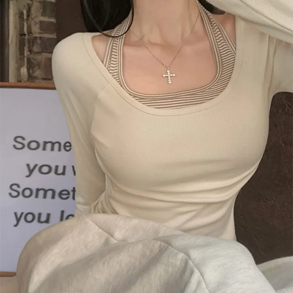 Ray U-neck Ribbed Long Sleeve T-shirt