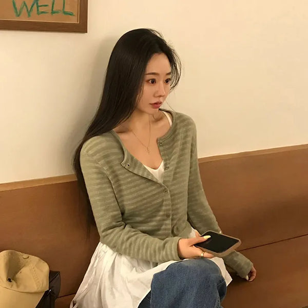 Ghibli Striped Long Sleeve Cardigan