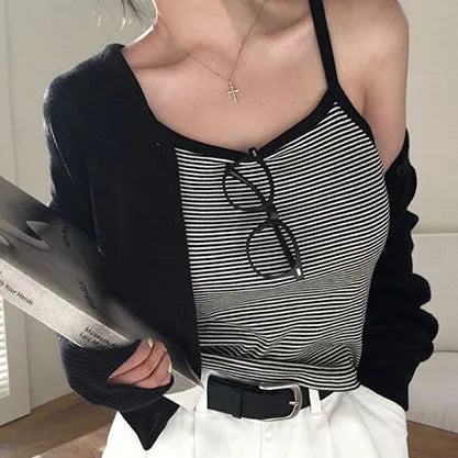 Ripped Striped Sleeveless Top