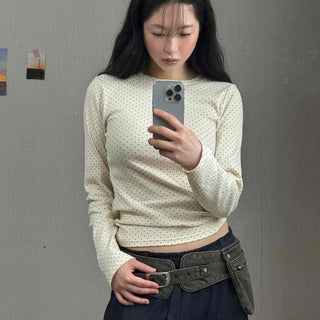 Mini Dot Round Neck Slim Fit Long Sleeve T-shirt