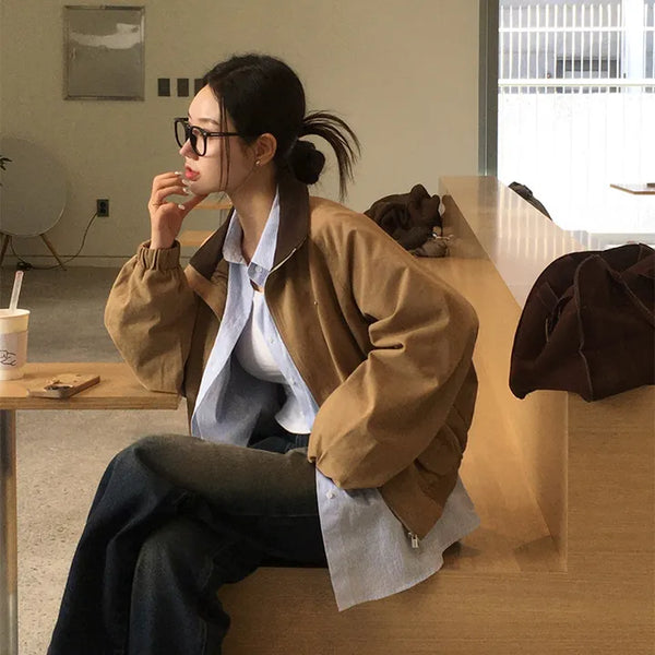 Entry Elastic Color Block Two-Way Collar Jacket