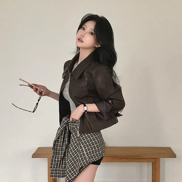 Lettering Pocket Slim Leather Jacket