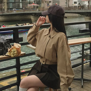 Walnut Blouson Elastic Collar Neck Jacket