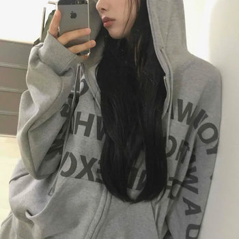 All-Over Lettering Drawstring Zip-Up Wide Jogger Two-Piece