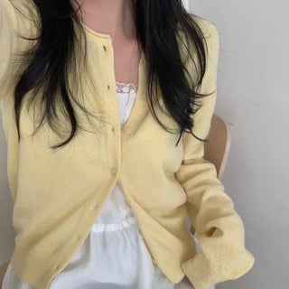 Chestnut Wool Round Neck Knit Cardigan