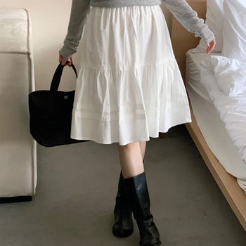 Flare Tiered Elastic Midi Skirt
