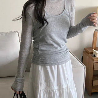 Layered See-through Halter Sleeveless T-shirt Set