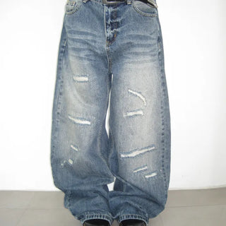 Oversized Slash Damaged Denim Wide-Leg Pants