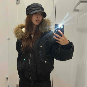 Fur Multi-Pocket Crop Bomber Jumper