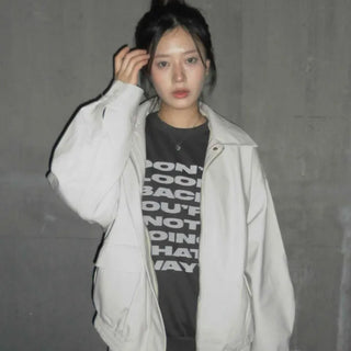 Oversized Leather Collar Jumper Jacket