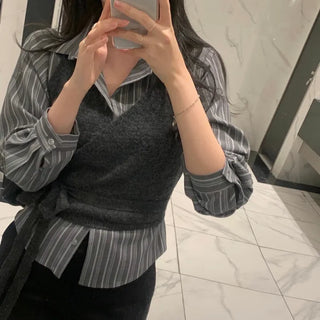 Lottie Wrap Ribbon Crop Knit Top Bustier