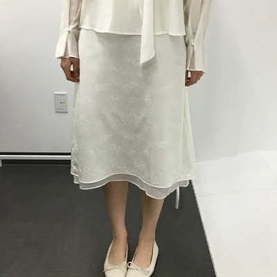 Soup Flower Jacquard Satin Long Skirt