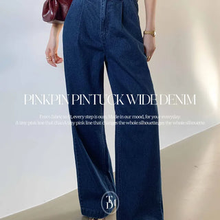 Pink Pin Pintuck Wide Denim